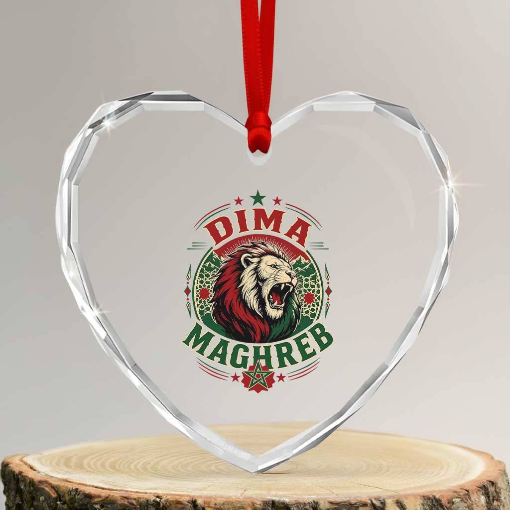 Dima Maghreb Morocco Lion Roar Heart Crystal Glass Ornament Proud Patriotic Moroccan Spirit Heritage Support