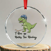 Dino Hates Ice Hockey Crystal Glass Ornament Funny Ice Sports Dinosaur Gift - Wonder Print Shop