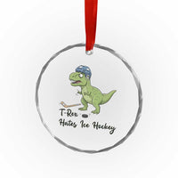 Dino Hates Ice Hockey Crystal Glass Ornament Funny Ice Sports Dinosaur Gift - Wonder Print Shop