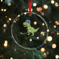 Dino Hates Ice Hockey Crystal Glass Ornament Funny Ice Sports Dinosaur Gift - Wonder Print Shop
