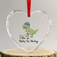 Dino Hates Ice Hockey Heart Crystal Glass Ornament Funny Ice Sports Dinosaur Gift - Wonder Print Shop