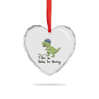 Dino Hates Ice Hockey Heart Crystal Glass Ornament Funny Ice Sports Dinosaur Gift - Wonder Print Shop