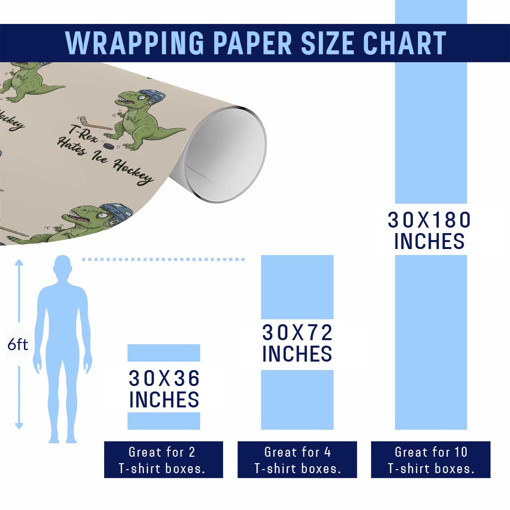 Dino Hates Ice Hockey Wrapping Paper Roll Funny Ice Sports Dinosaur Gift - Wonder Print Shop