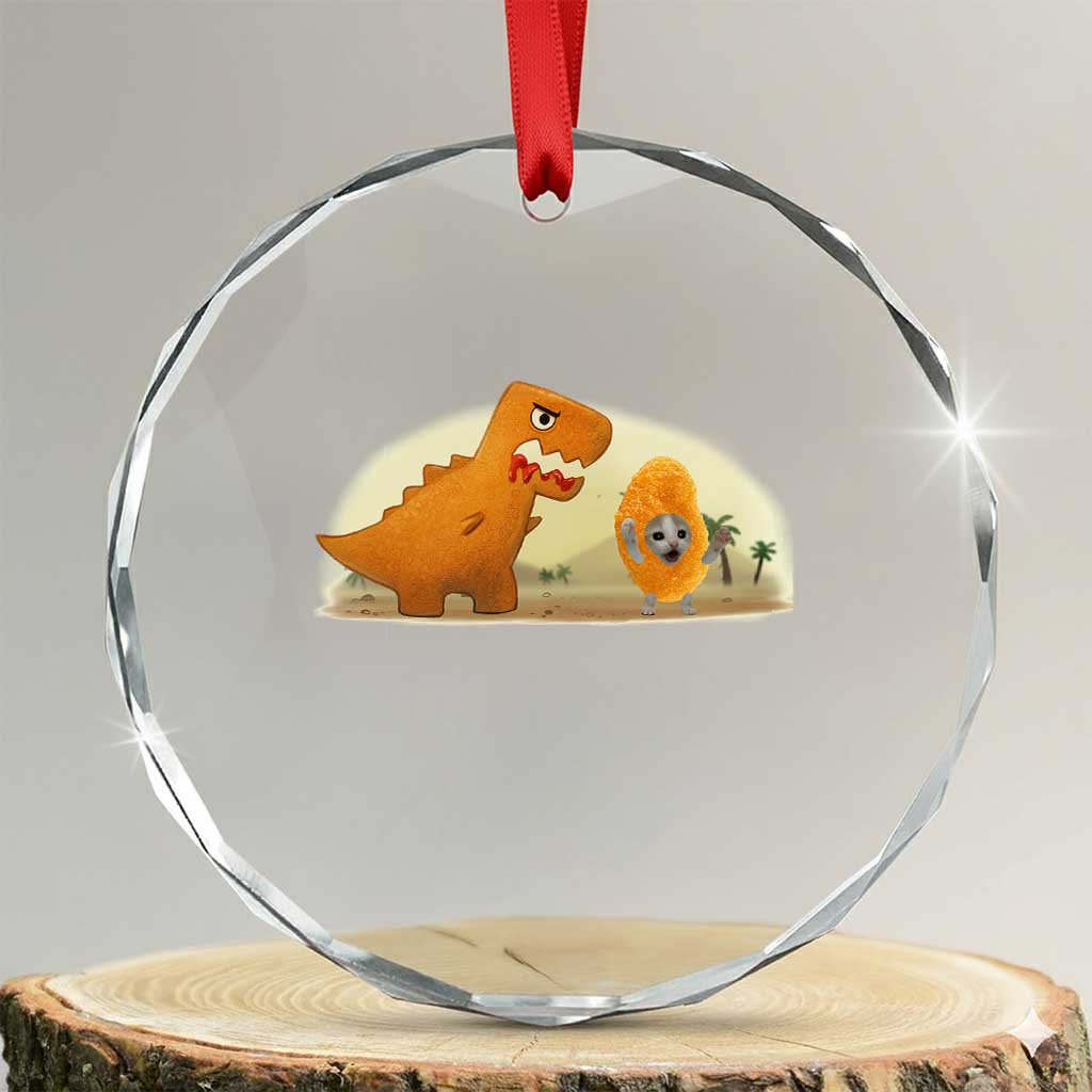 Dino Nuggets Chasing Cat Crystal Glass Ornament Funny Nugget Lover Gift TS12