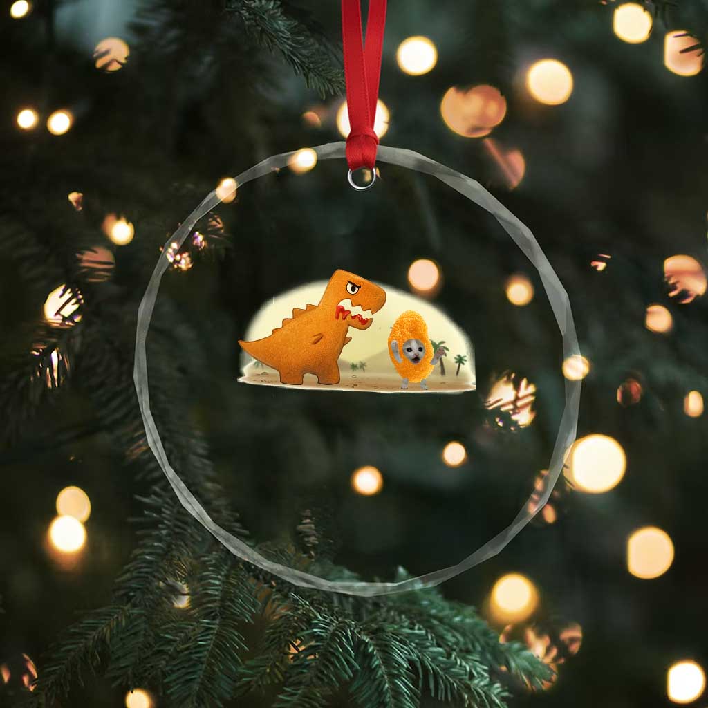 Dino Nuggets Chasing Cat Crystal Glass Ornament Funny Nugget Lover Gift TS12