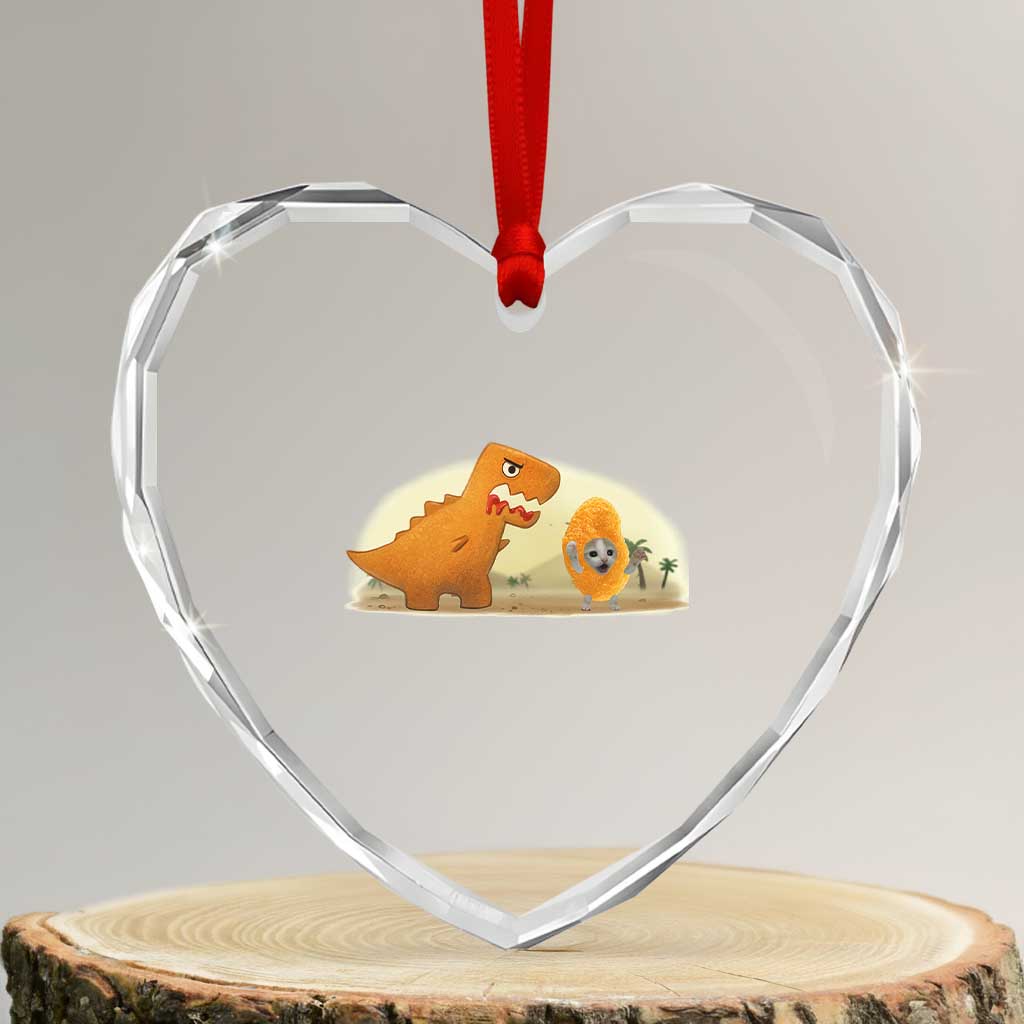 Dino Nuggets Chasing Cat Heart Crystal Glass Ornament Funny Nugget Lover Gift - Wonder Print Shop