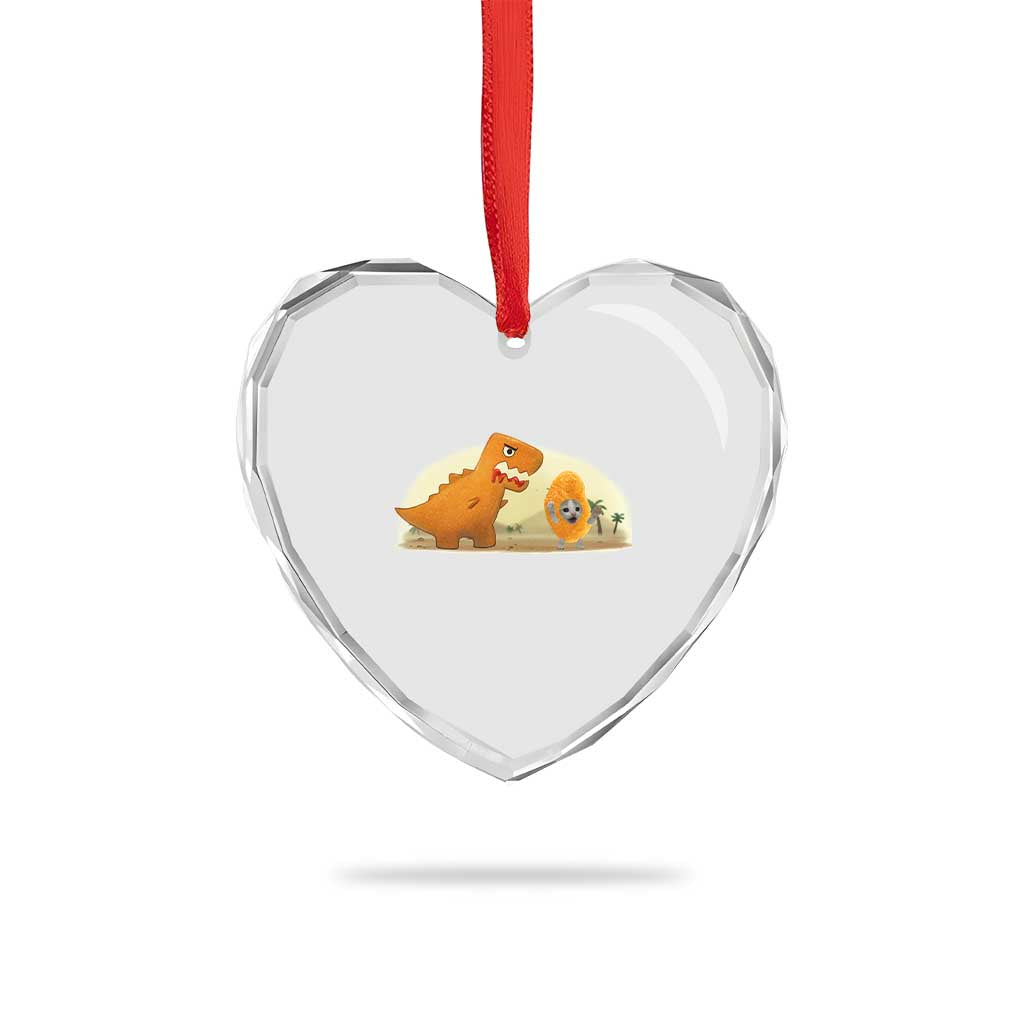 Dino Nuggets Chasing Cat Heart Crystal Glass Ornament Funny Nugget Lover Gift - Wonder Print Shop