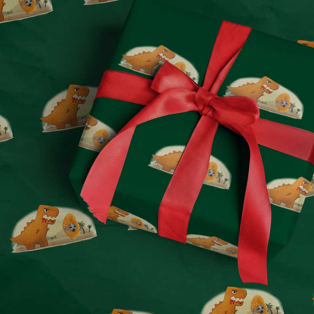 Dino Nuggets Chasing Cat Wrapping Paper Roll Funny Nugget Lover Gift - Wonder Print Shop