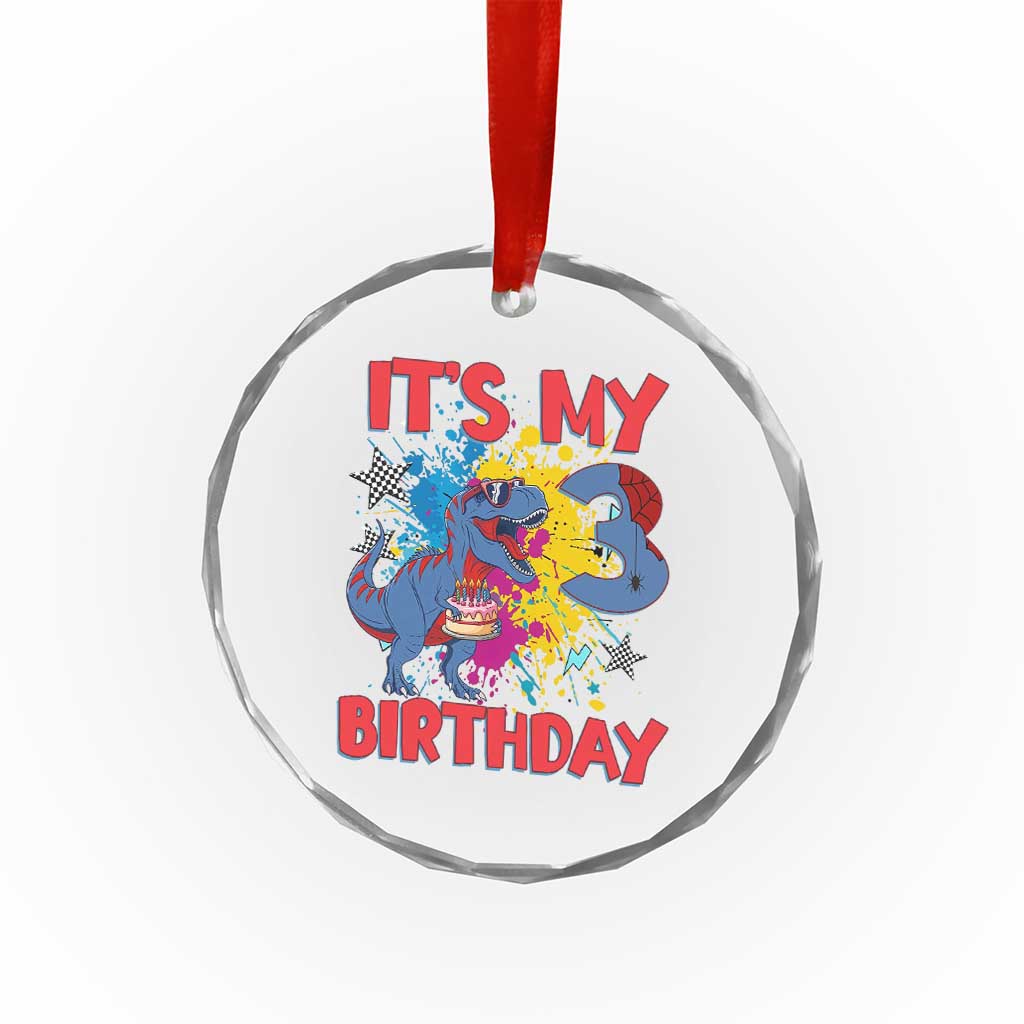 Dino Spider Its My 3rd Birthday Crystal Glass Ornament Dinosaur Gift For Boys