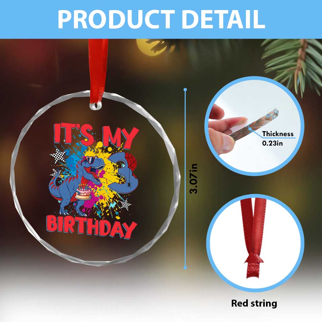 Dino Spider Its My 3rd Birthday Crystal Glass Ornament Dinosaur Gift For Boys