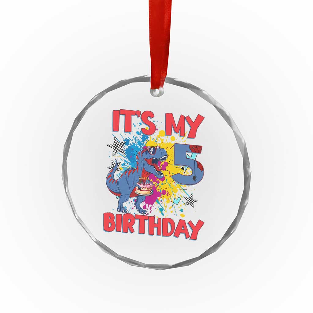 Dino Spider Its My 5th Birthday Crystal Glass Ornament Dinosaur Gift For Boys