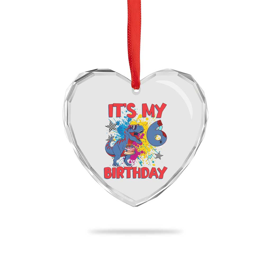 Dino Spider Its My 6th Birthday Heart Crystal Glass Ornament Dinosaur Gift For Boys