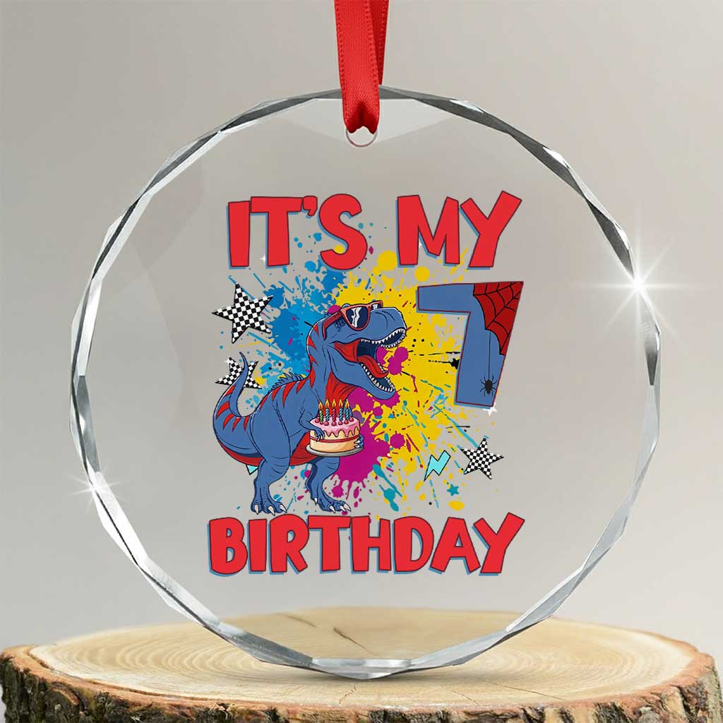 Dino Spider Its My 7th Birthday Crystal Glass Ornament Dinosaur Gift For Boys