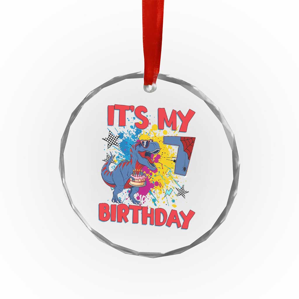 Dino Spider Its My 7th Birthday Crystal Glass Ornament Dinosaur Gift For Boys