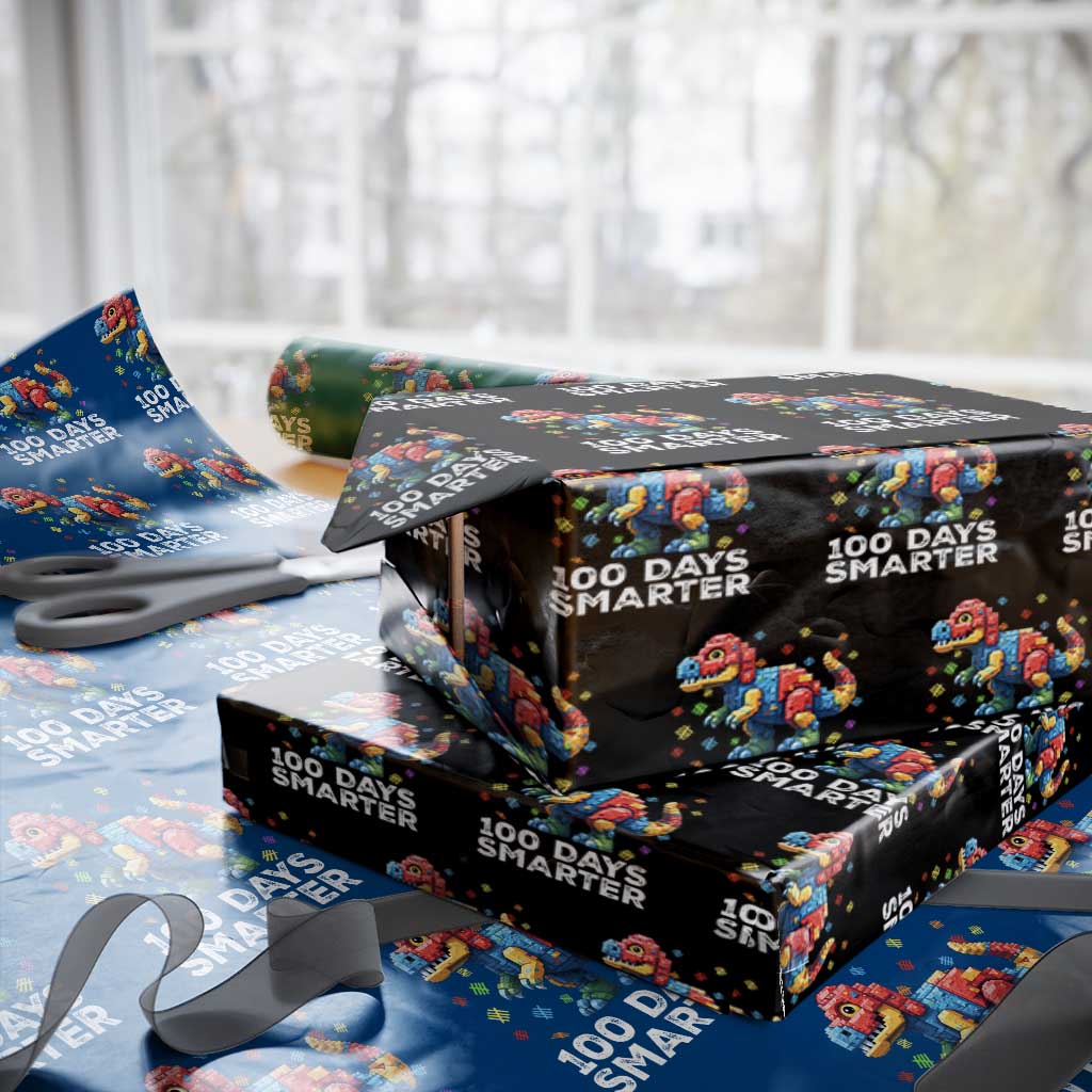 Dinosaur 100 Days Smarter Wrapping Paper Roll Building Bricks Dinosaur 100th Day Kids