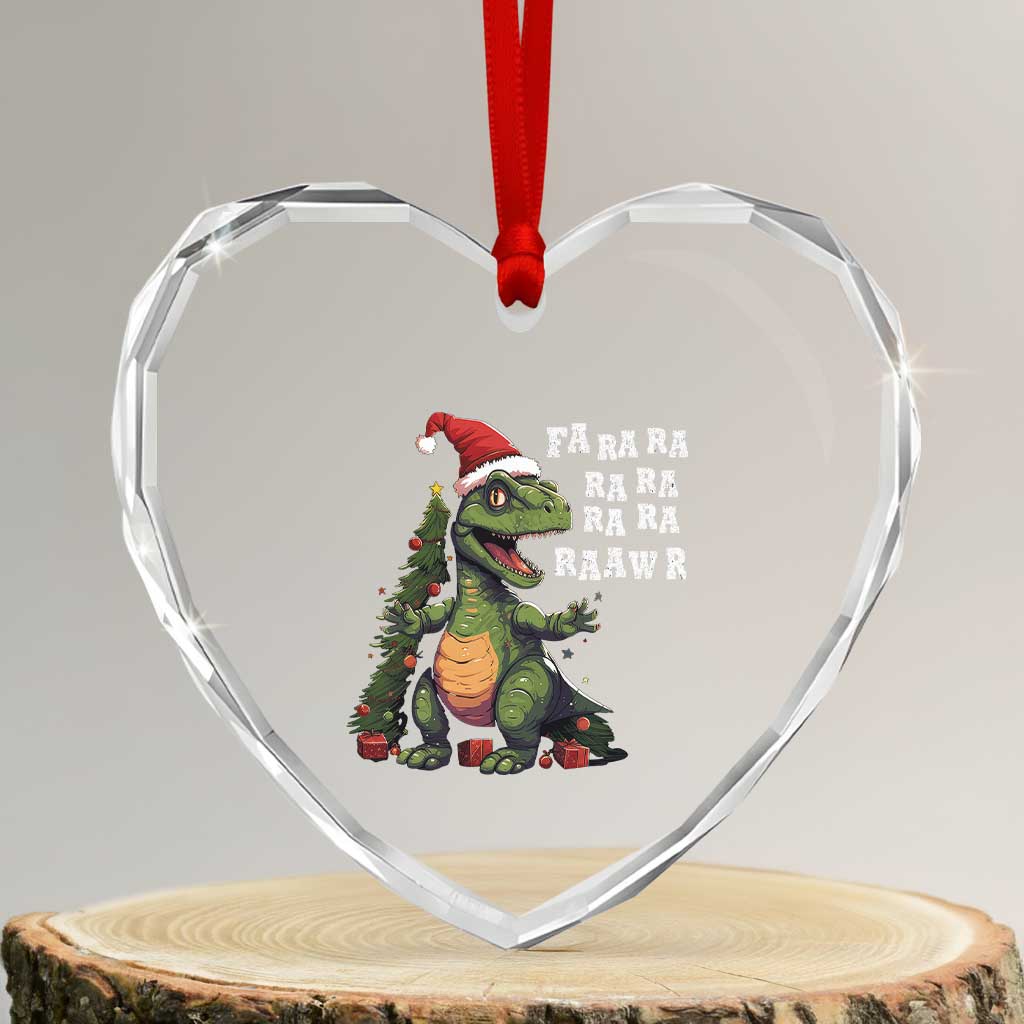Dinosaur Christmas Heart Crystal Glass Ornament Fa Ra Ra Ra Rawr Xmas Tree Santa Rex Lover - Wonder Print Shop