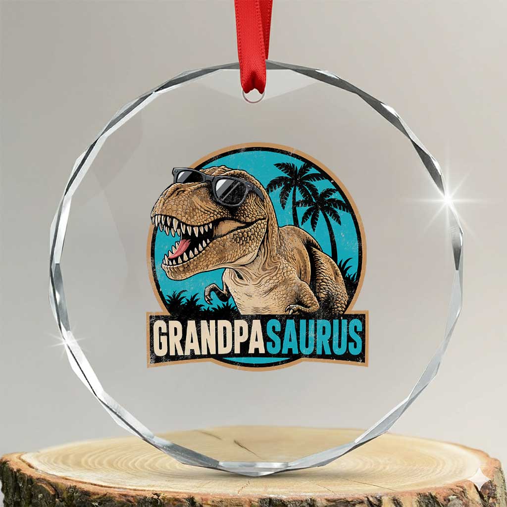 Dinosaur Grandfather Crystal Glass Ornament Funny Grandpasaurus Fathers Day Family Matching