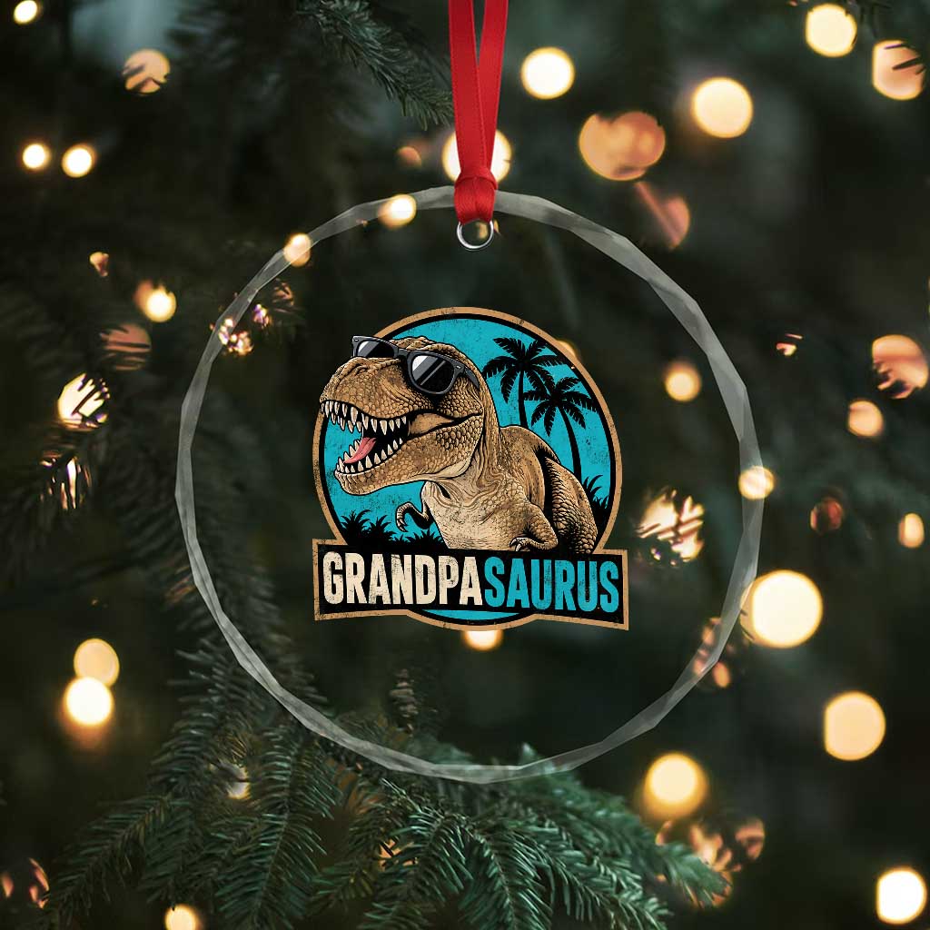 Dinosaur Grandfather Crystal Glass Ornament Funny Grandpasaurus Fathers Day Family Matching