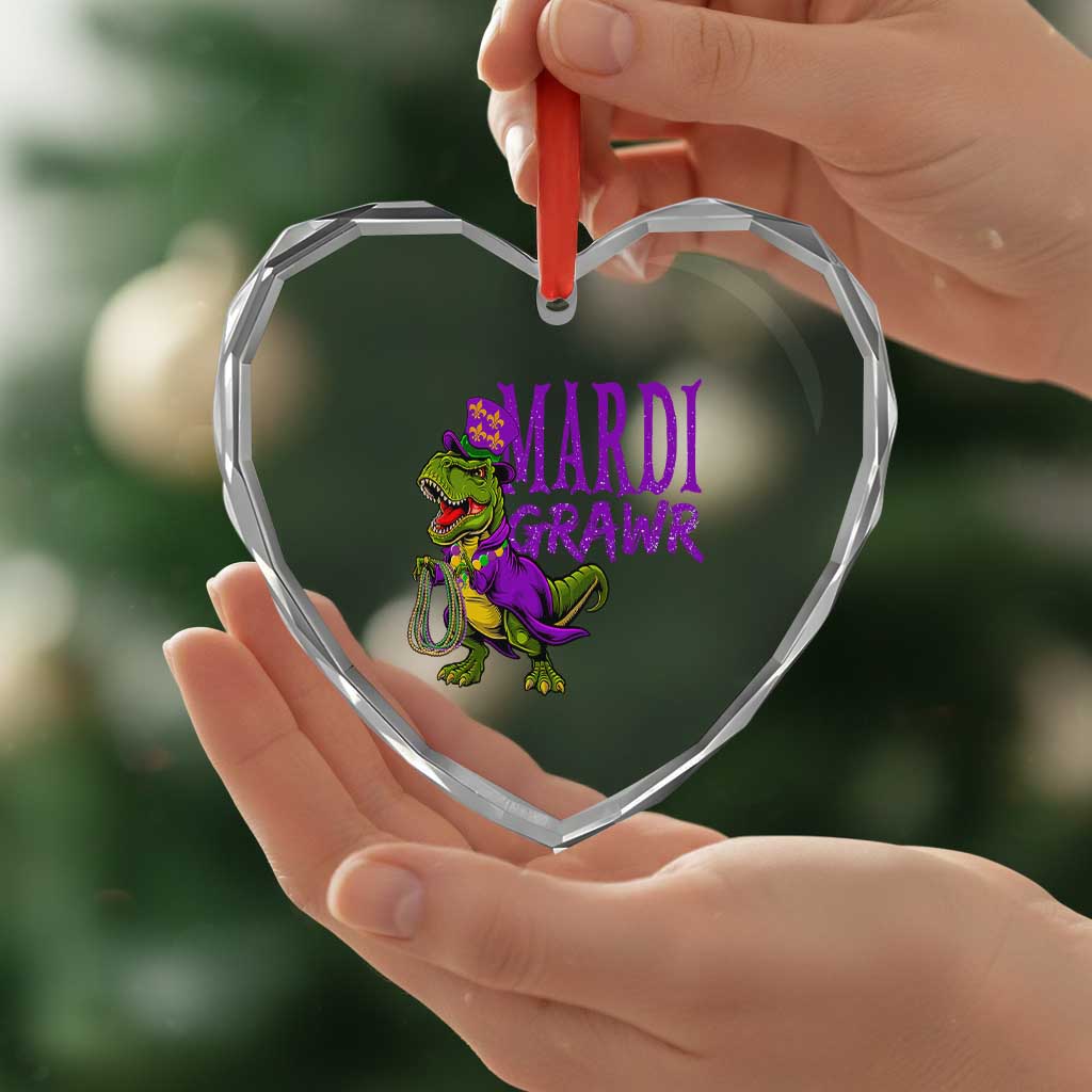 Dinosaur Mardi Gras Heart Crystal Glass Ornament Funny Meme New Orleans Party Custume Beads - Wonder Print Shop