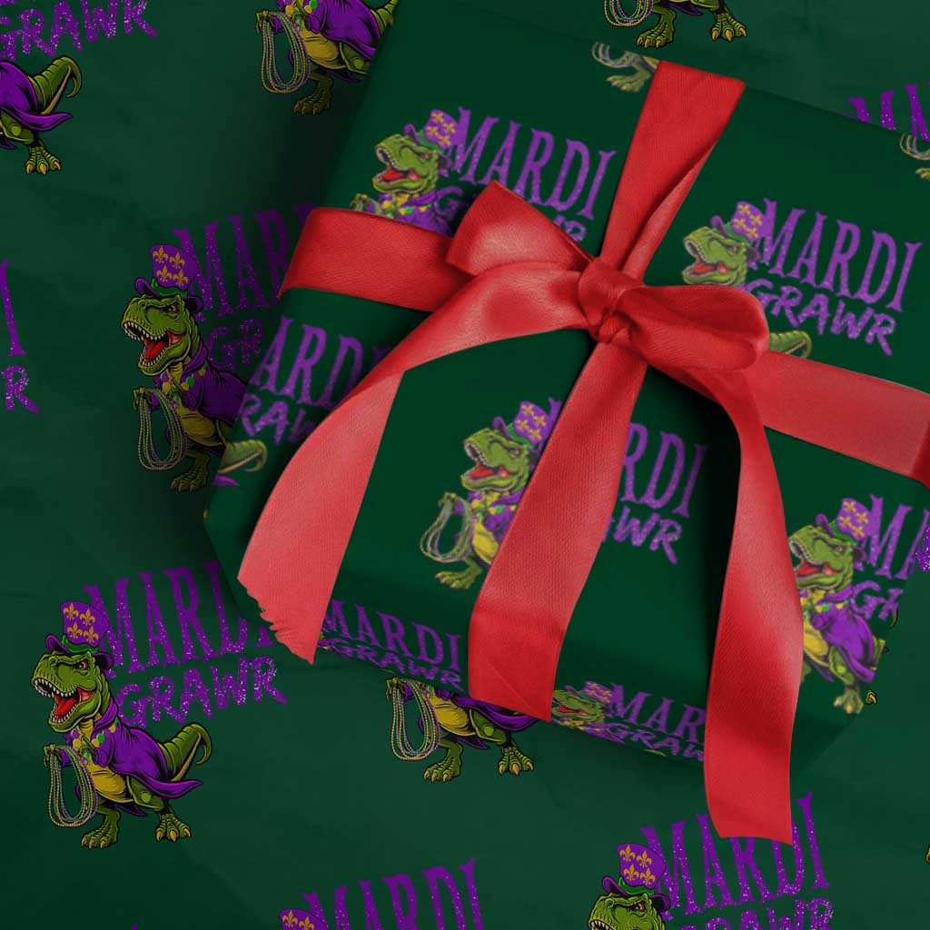 Dinosaur Mardi Gras Wrapping Paper Roll Funny Meme New Orleans Party Custume Beads - Wonder Print Shop