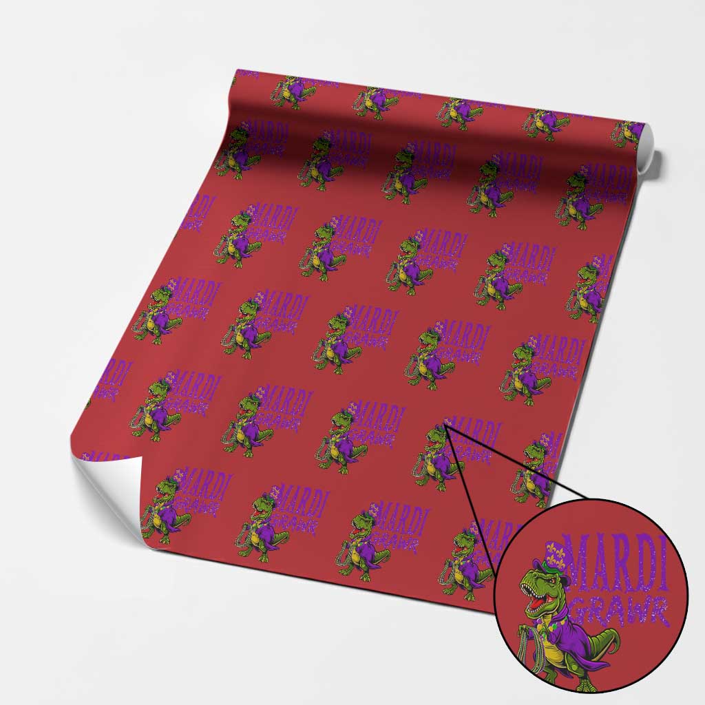 Dinosaur Mardi Gras Wrapping Paper Roll Funny Meme New Orleans Party Custume Beads - Wonder Print Shop