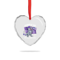 Dinosaur Military Kids Heart Crystal Glass Ornament Purple Up For Military Child Month Patriotic USA Flag