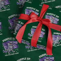 Dinosaur Military Kids Wrapping Paper Roll Purple Up For Military Child Month Patriotic USA Flag