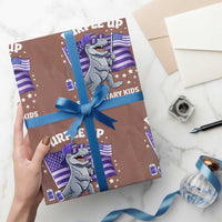 Dinosaur Military Kids Wrapping Paper Roll Purple Up For Military Child Month Patriotic USA Flag