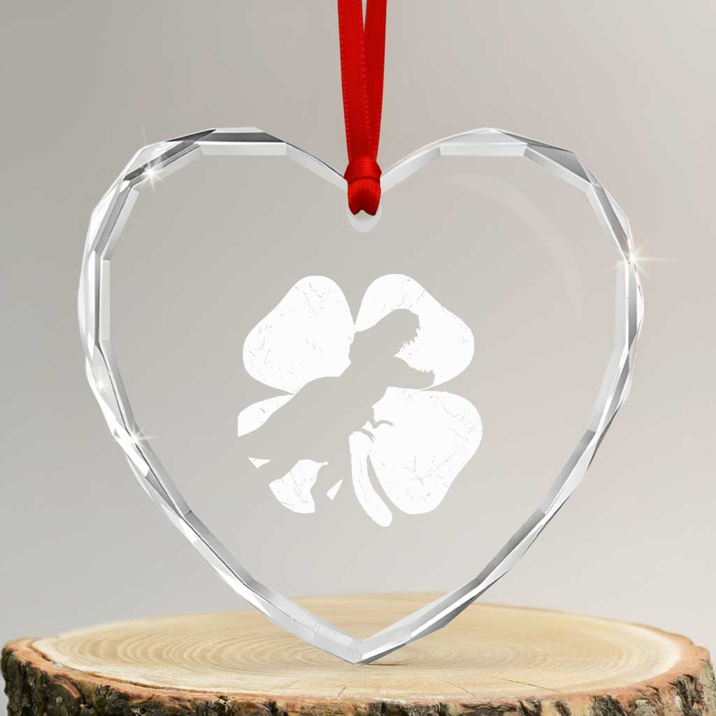 Dinosaur St Patricks Day Shamrock Heart Crystal Glass Ornament Silhouette Boys Toddler Kids