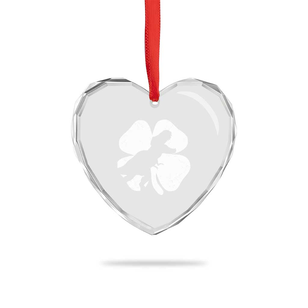 Dinosaur St Patricks Day Shamrock Heart Crystal Glass Ornament Silhouette Boys Toddler Kids