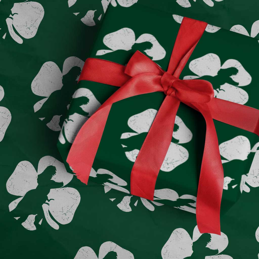 Dinosaur St Patricks Day Shamrock Wrapping Paper Roll Silhouette Boys Toddler Kids