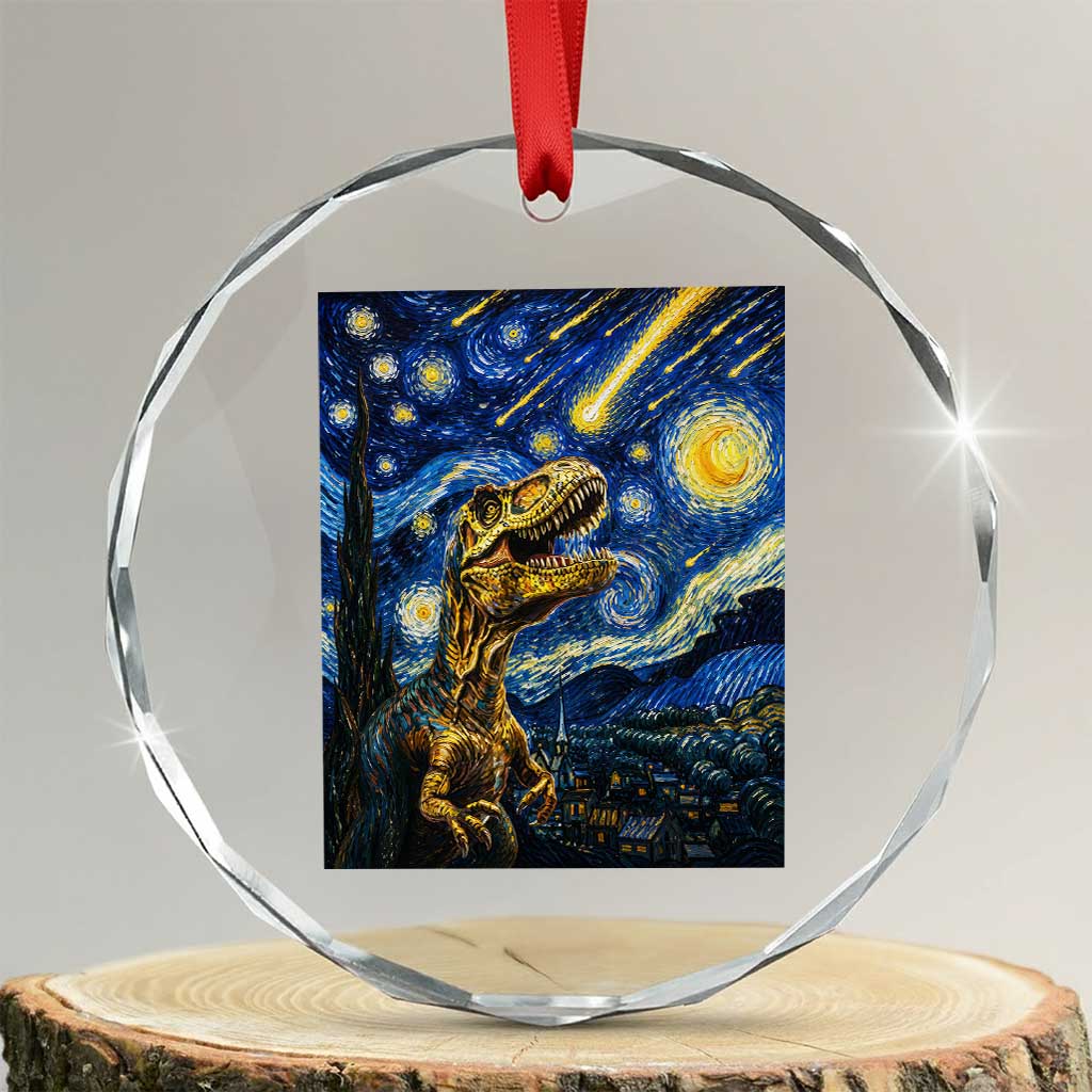 Dinosaur Starry Night Meteor Shower Crystal Glass Ornament Astronomy Lover Gift