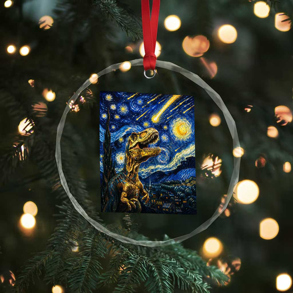 Dinosaur Starry Night Meteor Shower Crystal Glass Ornament Astronomy Lover Gift
