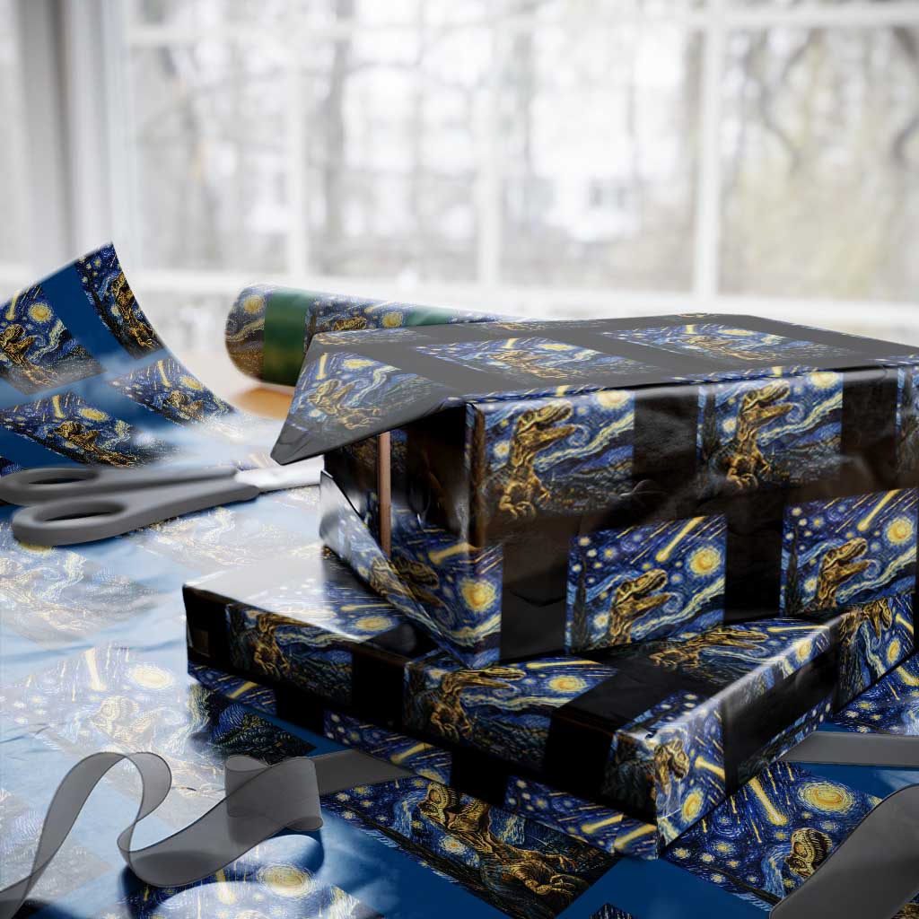Dinosaur Starry Night Meteor Shower Wrapping Paper Roll Astronomy Lover Gift