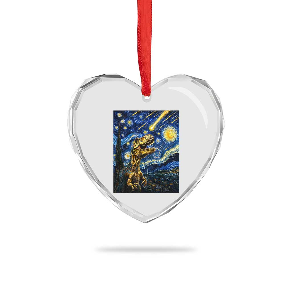 Dinosaur Starry Night Meteor Shower Heart Crystal Glass Ornament Astronomy Lover Gift