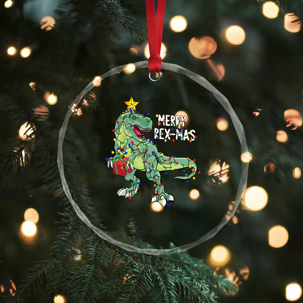 Dinosaur Xmas Tree Rex Crystal Glass Ornament Merry Rex-Mas Xmas Pet Dino Trex TS10