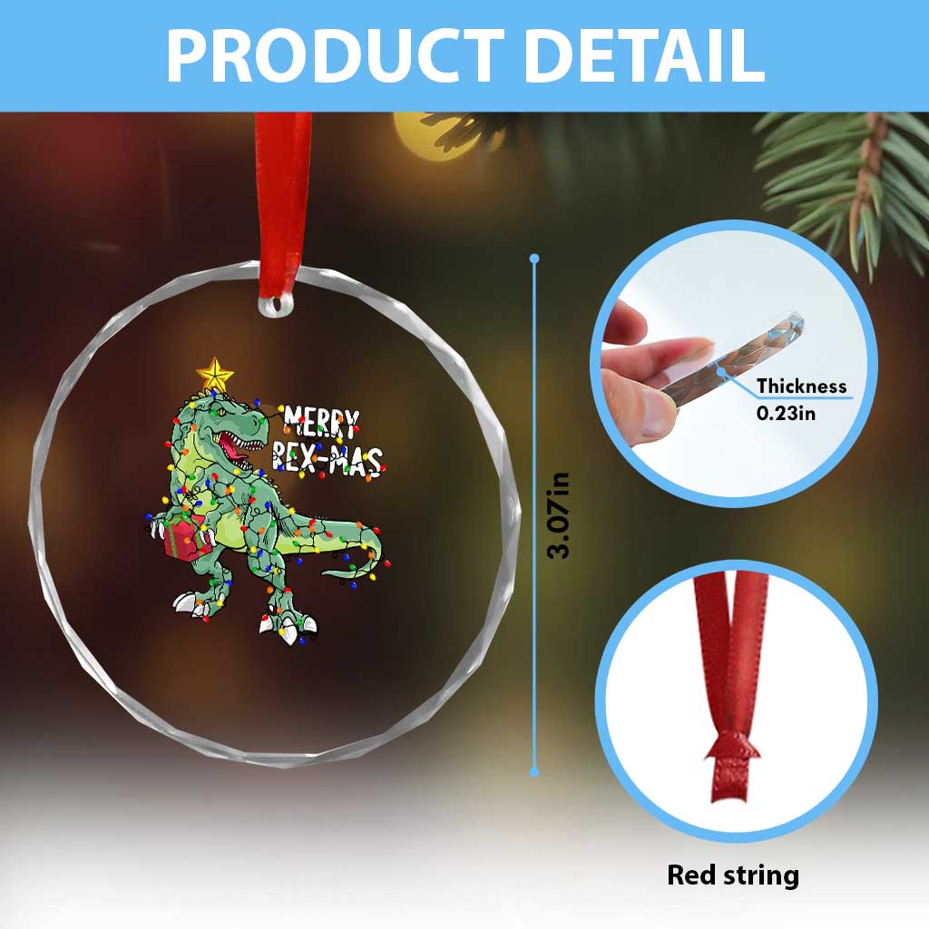 Dinosaur Xmas Tree Rex Crystal Glass Ornament Merry Rex-Mas Xmas Pet Dino Trex TS10