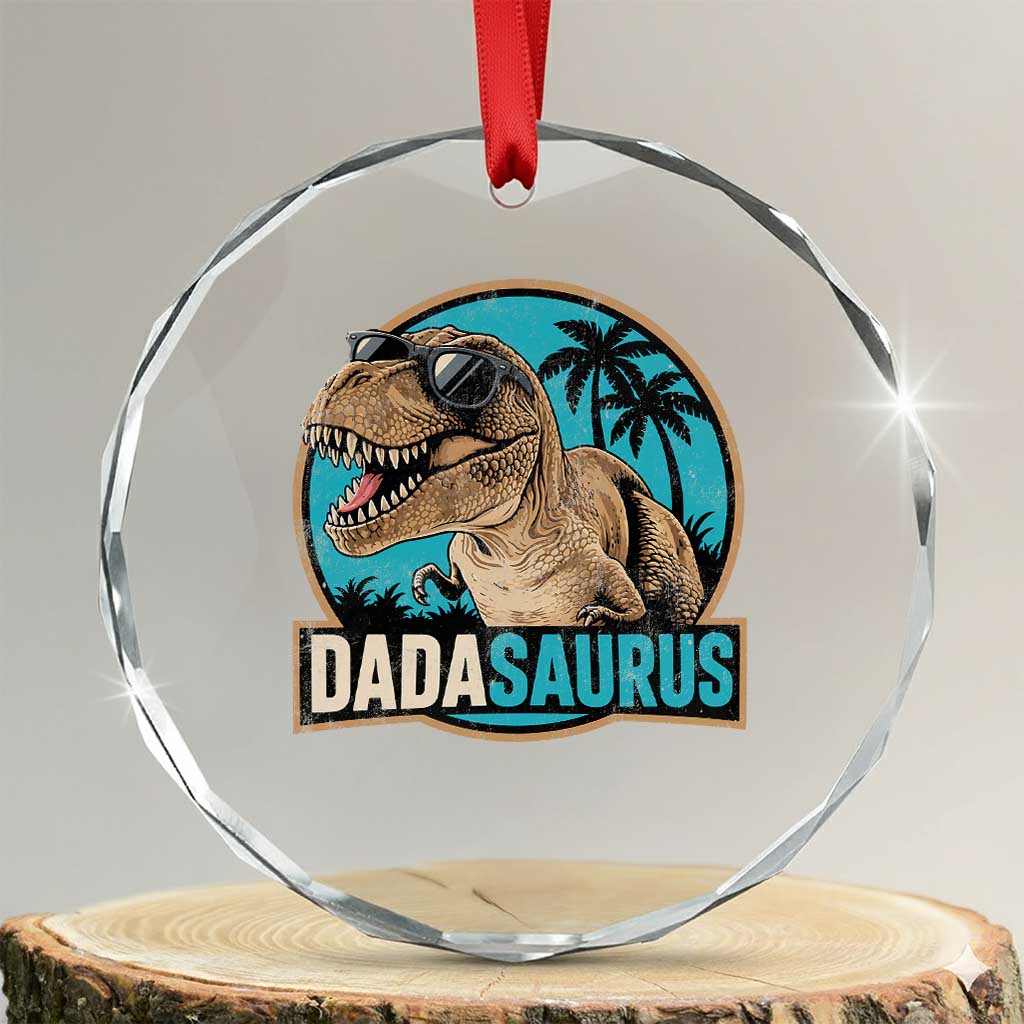 Dinosuar Dad Crystal Glass Ornament Funny Dadasaurus Fathers Day Family Matching