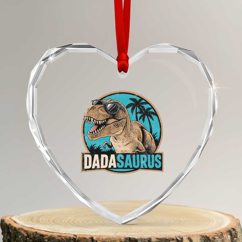 Dinosuar Dad Heart Crystal Glass Ornament Funny Dadasaurus Fathers Day Family Matching