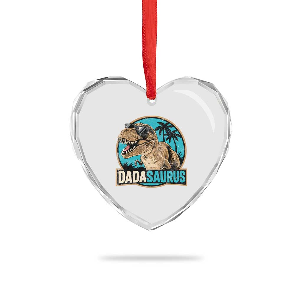 Dinosuar Dad Heart Crystal Glass Ornament Funny Dadasaurus Fathers Day Family Matching