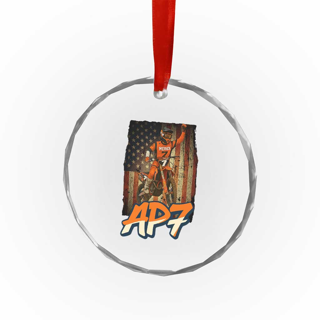 Dirt Bike American Flag Crystal Glass Ornament - Wonder Print Shop