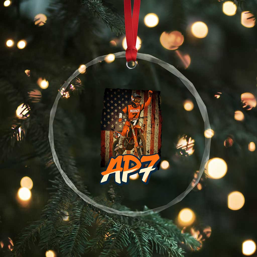 Dirt Bike American Flag Crystal Glass Ornament - Wonder Print Shop