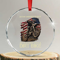 Dirt Bike American Flag Crystal Glass Ornament Never Underestimate An Old Man With A Dirt Bike Motocross - Wonder Print Shop