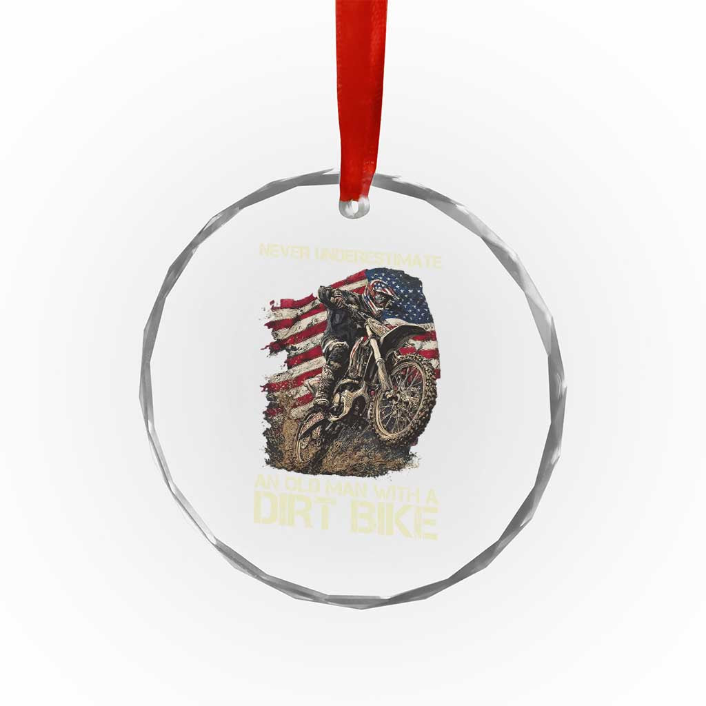 Dirt Bike American Flag Crystal Glass Ornament Never Underestimate An Old Man With A Dirt Bike Motocross - Wonder Print Shop