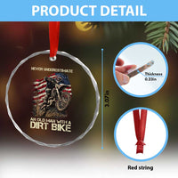 Dirt Bike American Flag Crystal Glass Ornament Never Underestimate An Old Man With A Dirt Bike Motocross - Wonder Print Shop
