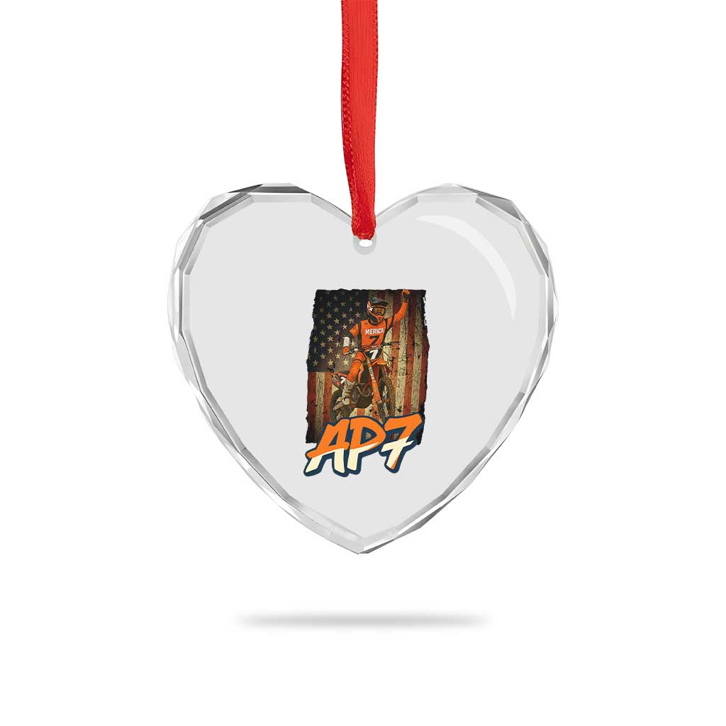 Dirt Bike American Flag Heart Crystal Glass Ornament - Wonder Print Shop