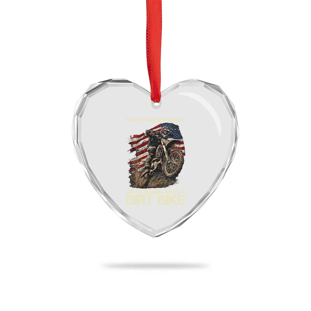 Dirt Bike American Flag Heart Crystal Glass Ornament Never Underestimate An Old Man With A Dirt Bike Motocross - Wonder Print Shop