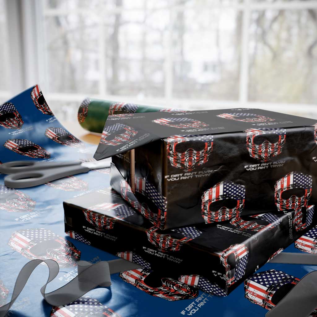 Dirt Bike American Flag Patriotic Wrapping Paper Roll If Dirt Ain't Flyin You Ain't Tryin - Wonder Print Shop