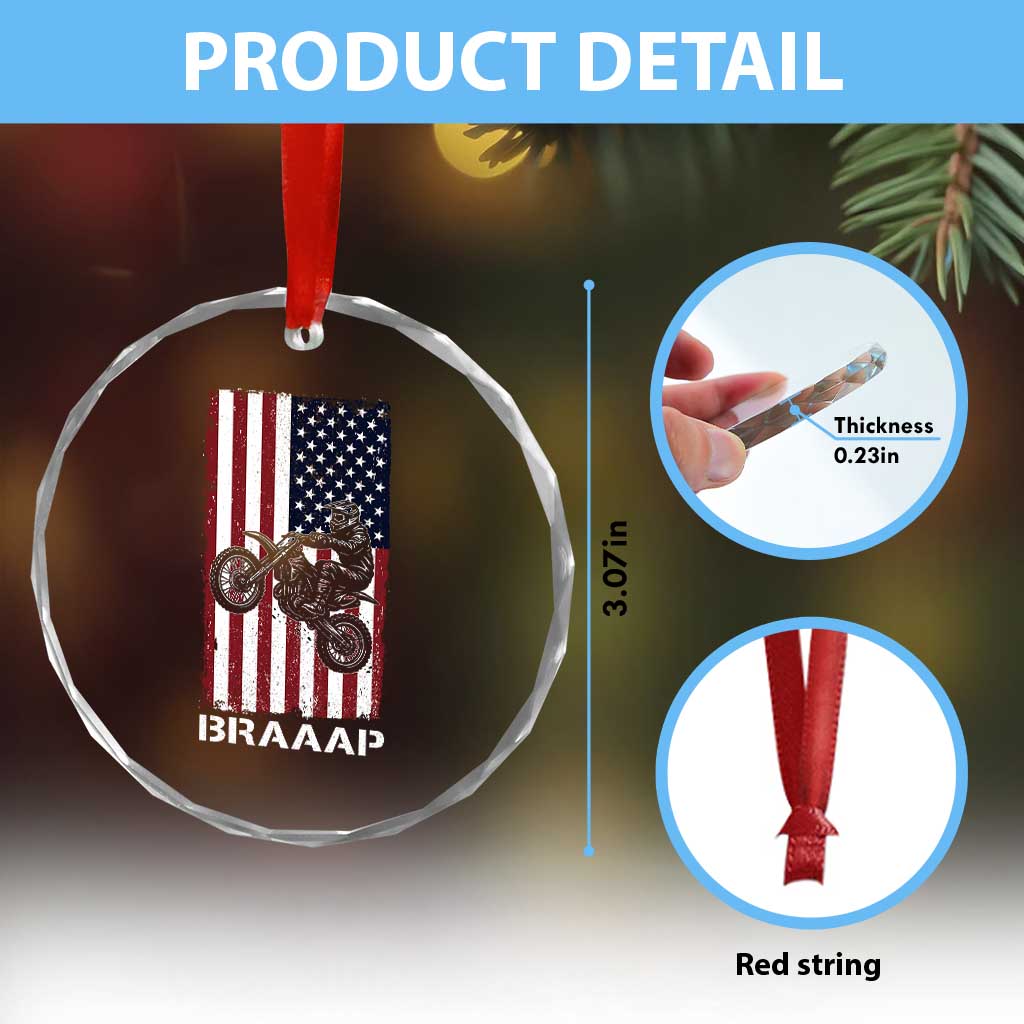 Dirt Bike Crystal Glass Ornament Braaap American Flag Motocross TS14