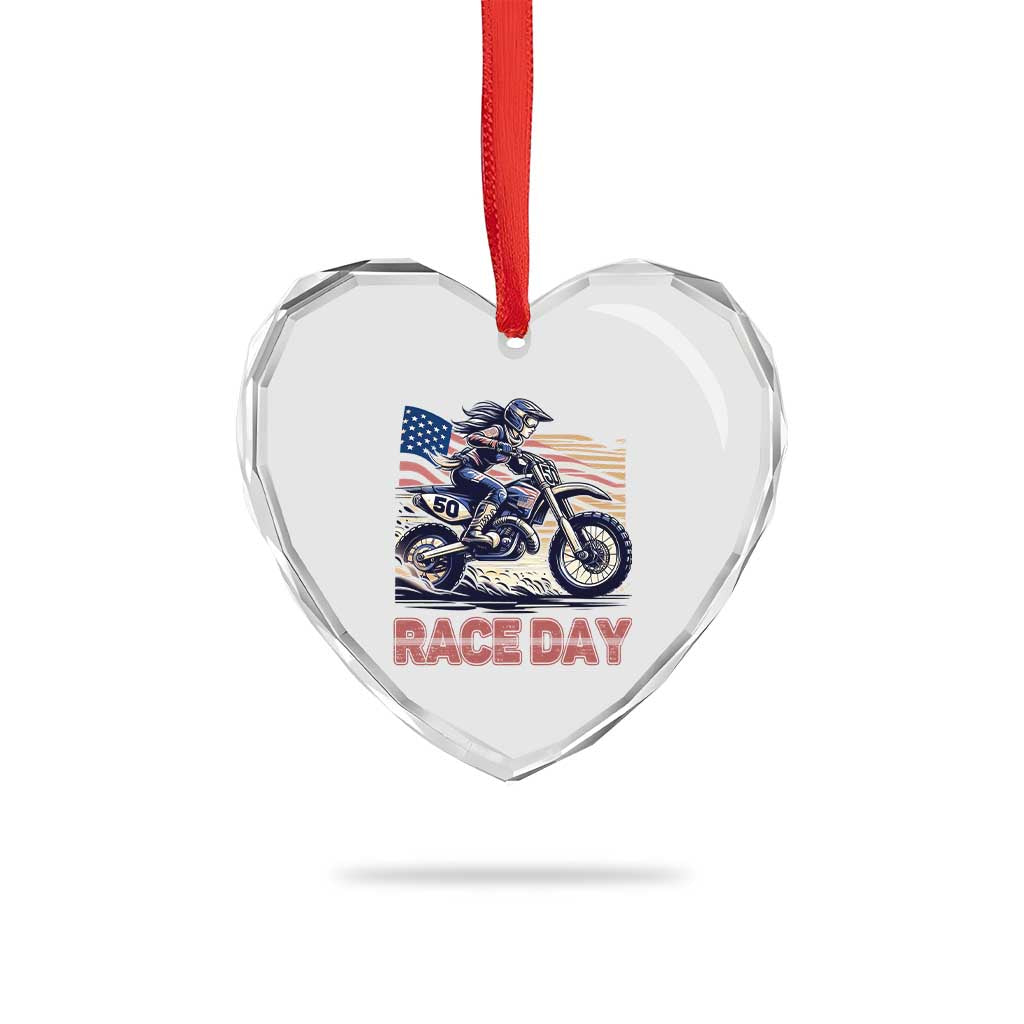 Dirt Bike Girl Heart Crystal Glass Ornament Patriotic Motocross American Flag Racing - Wonder Print Shop